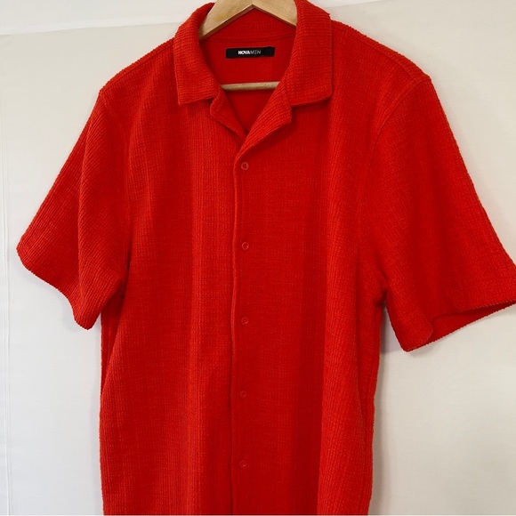 NovaMen Dean Textured Short Sleeve Button Up Men’s Medium Red - Picture 12 of 13